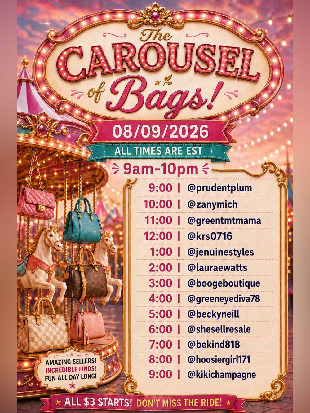 Carousel of Bags! 8/9/2026 9am-10pm EST - Picture 2 of 2